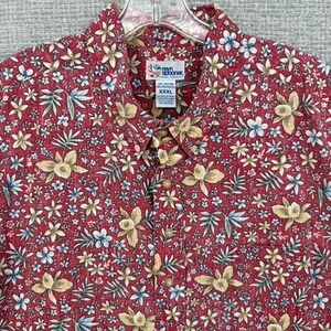 Vtg Reyn Spooner Sz 3XL Y2K Red Gold‎ Orchid Floral Hawaiian Kloth Popover